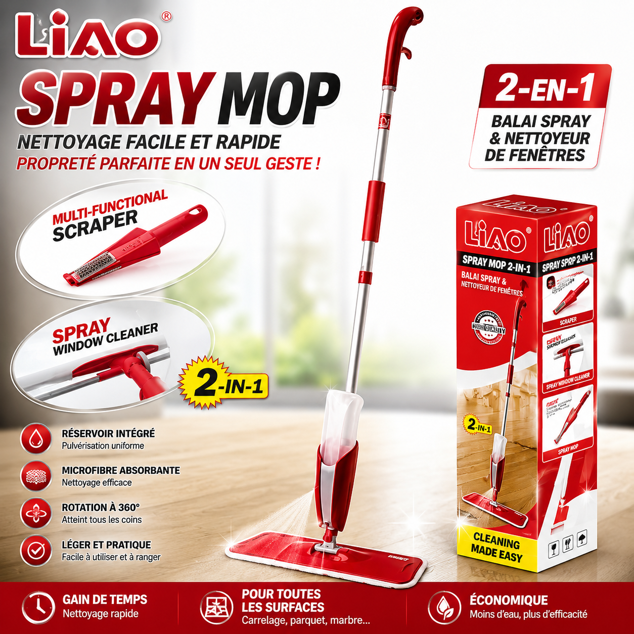 Liao BALAI AVEC PULVÉRISATEUR & NETTOYEUR DE VITRES 2in1